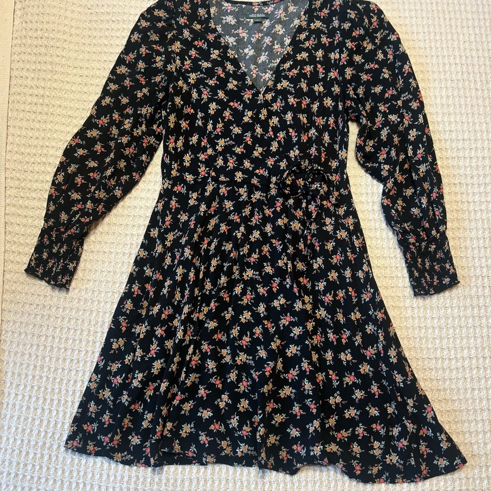 Wild Fable Black A-Line Wrap Dress with Bishop Sleeves